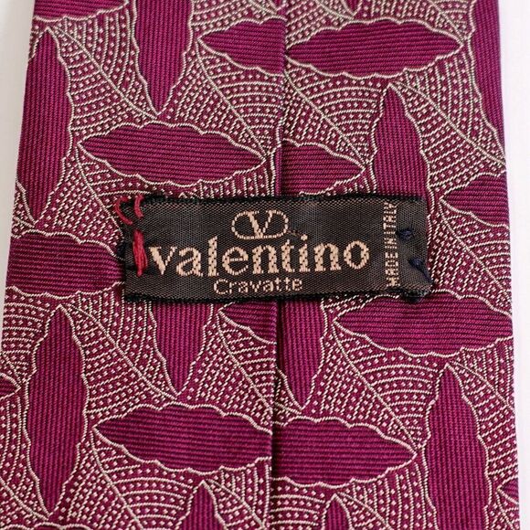 Valentino Cravatte Purple Tan Abstract Floral Woven Short Silk Tie Italy - Picture 3 of 7
